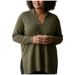 Eileen Fisher Tunic Top Womens Plus Size 2X Olive Green Viscose Nylon Blend Knit